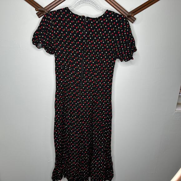 Vintage Ms Chloe Cherry Print Flutter Sleeve Dress - Picture 4 of 5